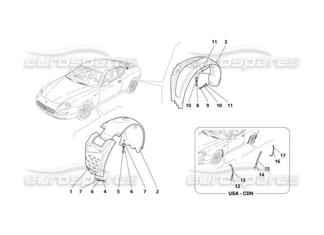 maserati 4200 coupe (2005) boucliers et protections pour le schéma des pièces du compartiment de roue