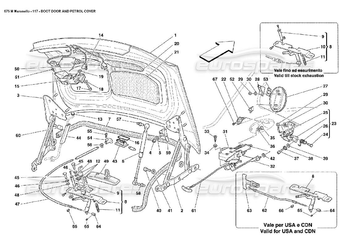 ferrari 575m maranello schéma des pièces de la porte de coffre et du couvercle d'essence