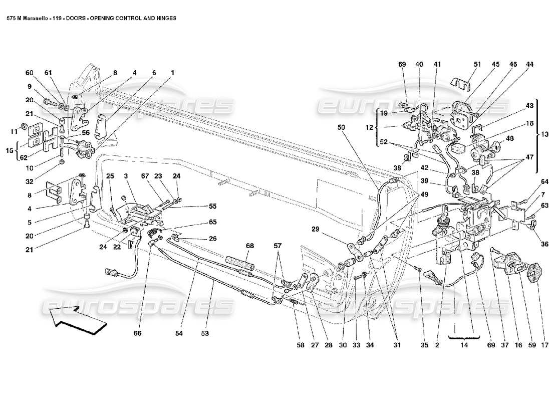 ferrari 575m maranello schéma des pièces du contrôle d'ouverture des portes et des charnières