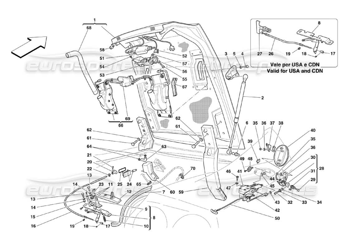 ferrari 575 superamerica schéma des pièces de la porte de coffre et du couvercle d'essence