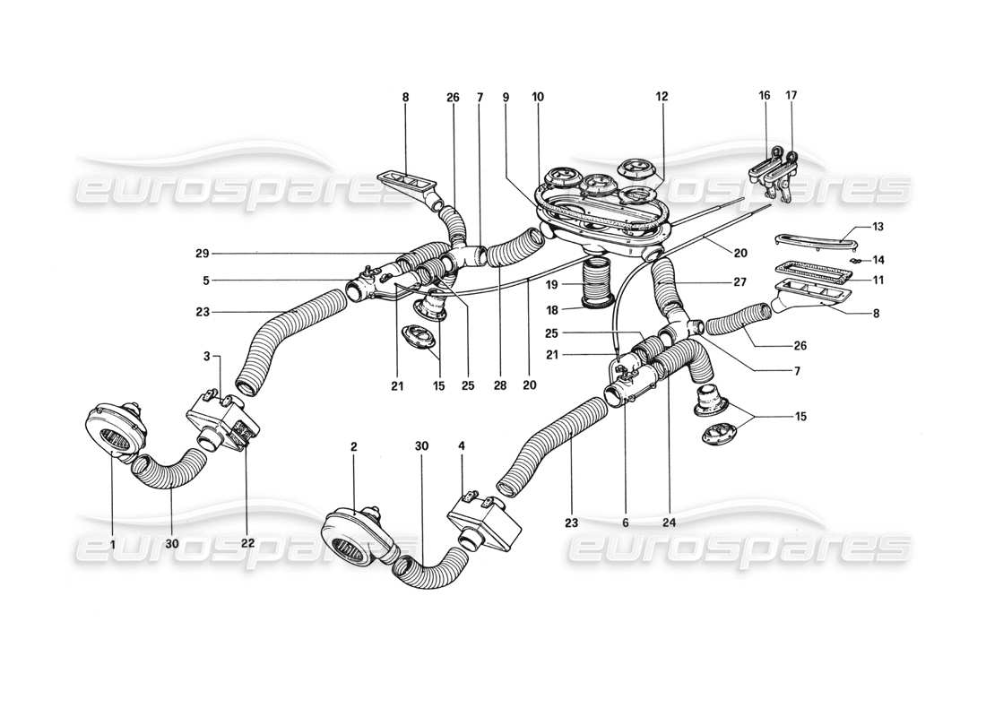 ferrari 512 bbi schéma des pièces du système de chauffage