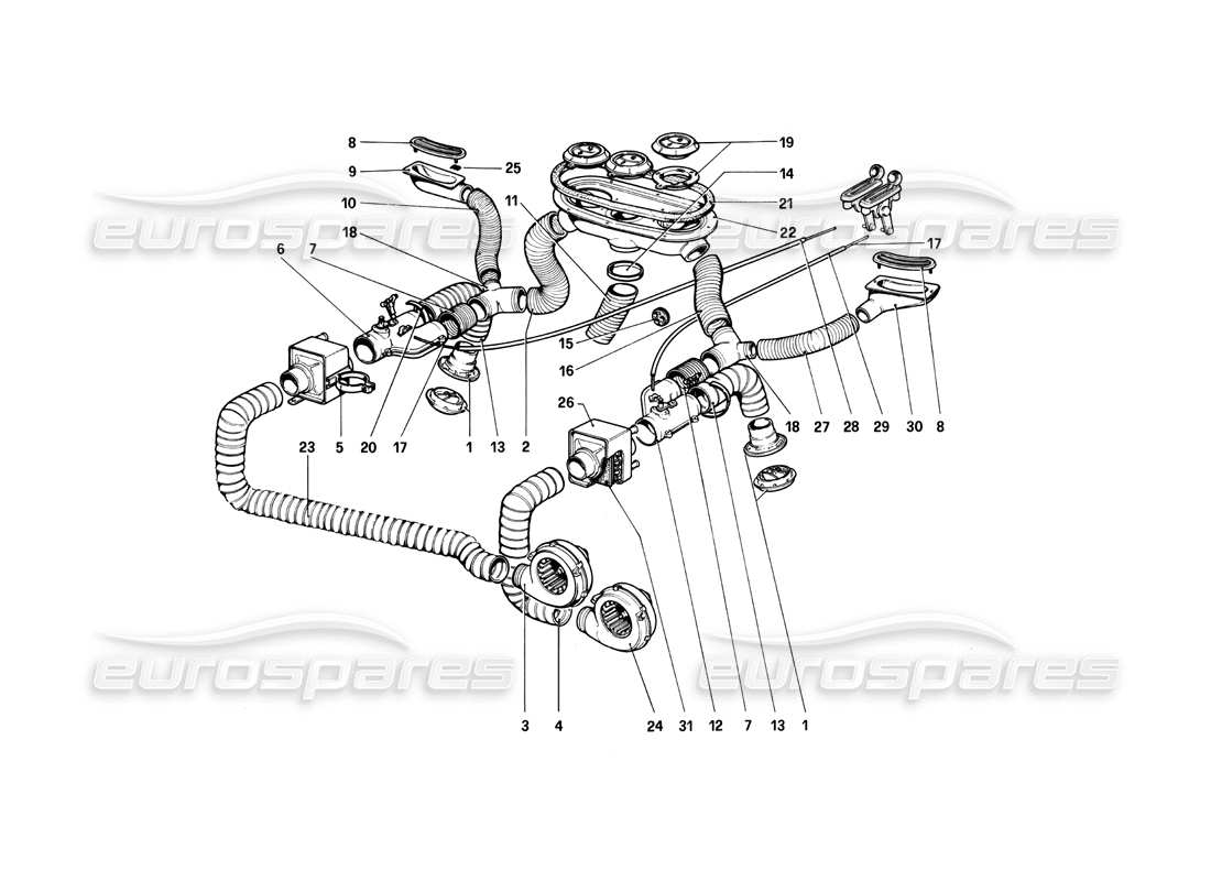 ferrari 208 turbo (1982) système de chauffage schéma des pièces