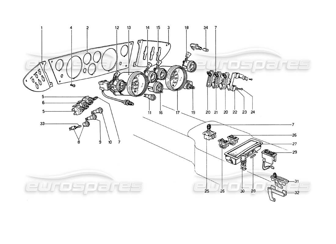 ferrari 208 gt4 dino (1975) instruments et accessoires schéma des pièces