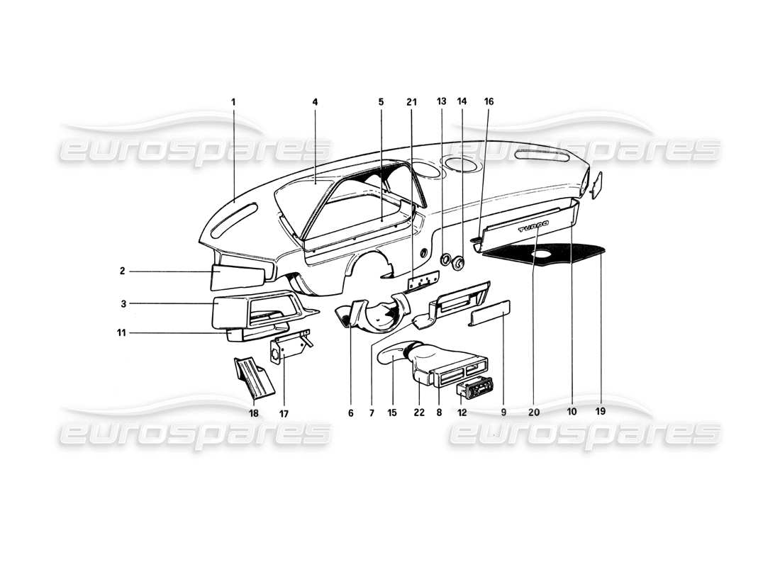 ferrari 208 turbo (1982) tableau de bord schéma des pièces
