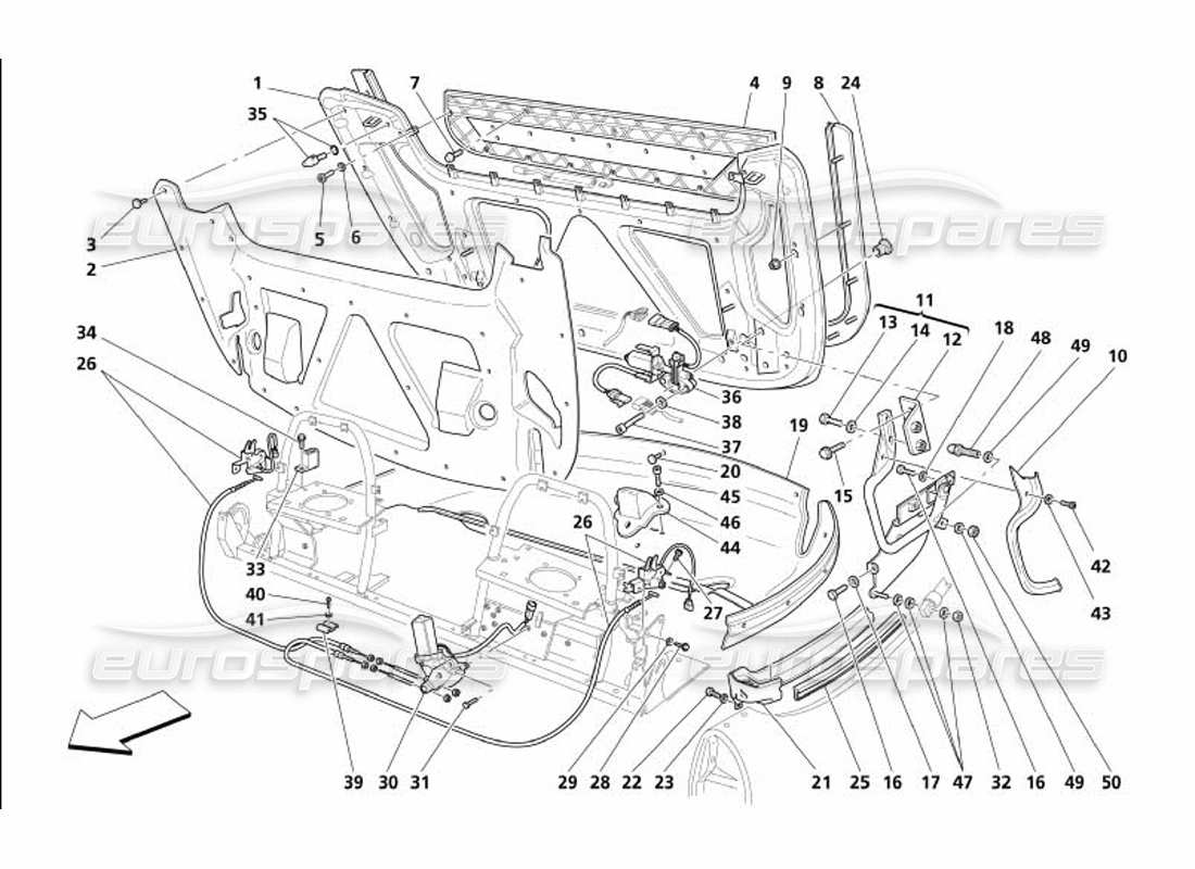 maserati 4200 spyder (2005) fermetures capote et diagramme des pièces de couverture