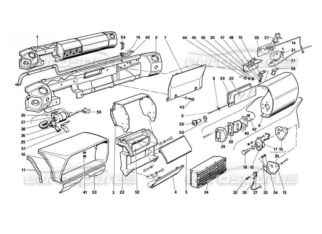 ferrari testarossa (1990) tableau de bord (pas pour la version américaine) schéma des pièces