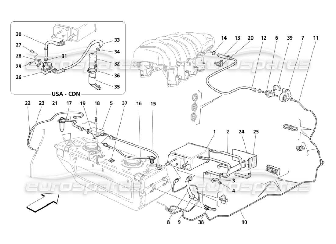 maserati qtp. (2006) 4.2 système de recyclage des vapeurs de carburant schéma des pièces