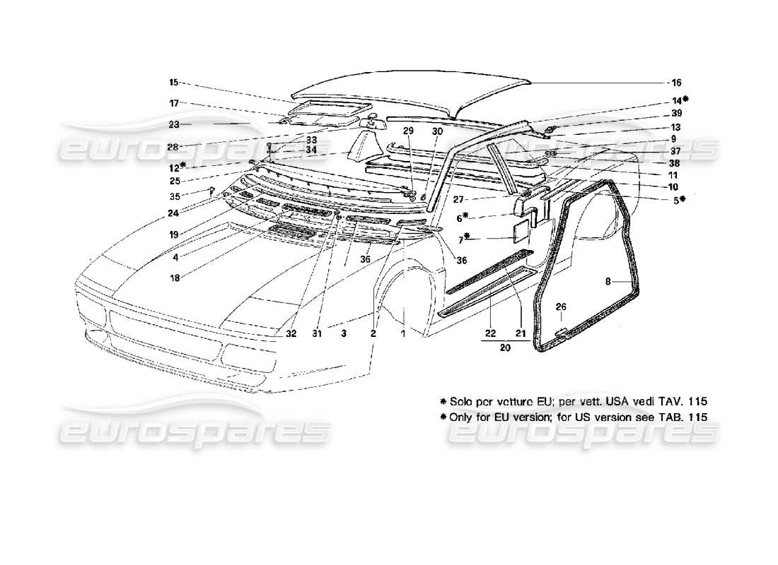 ferrari 512 tr diagramme des pièces des accessoires et des garnitures