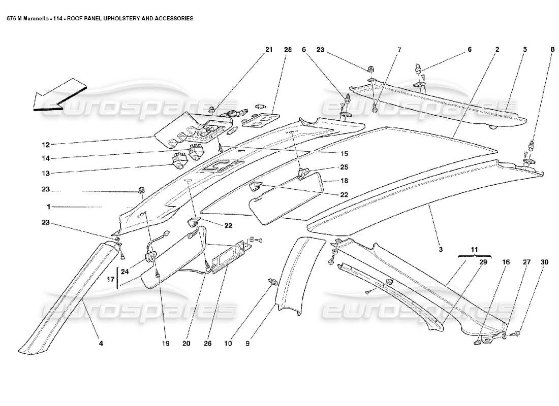ferrari 575m maranello rembourrage et accessoires des panneaux de toit schéma des pièces