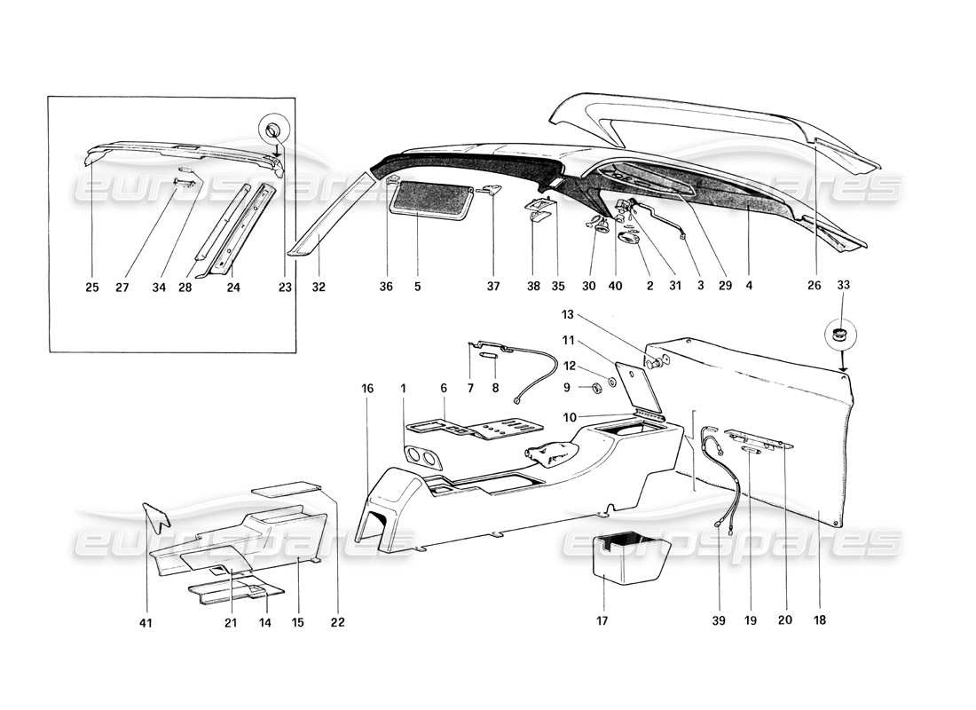ferrari 308 quattrovalvole (1985) tunnel et toit schéma des pièces