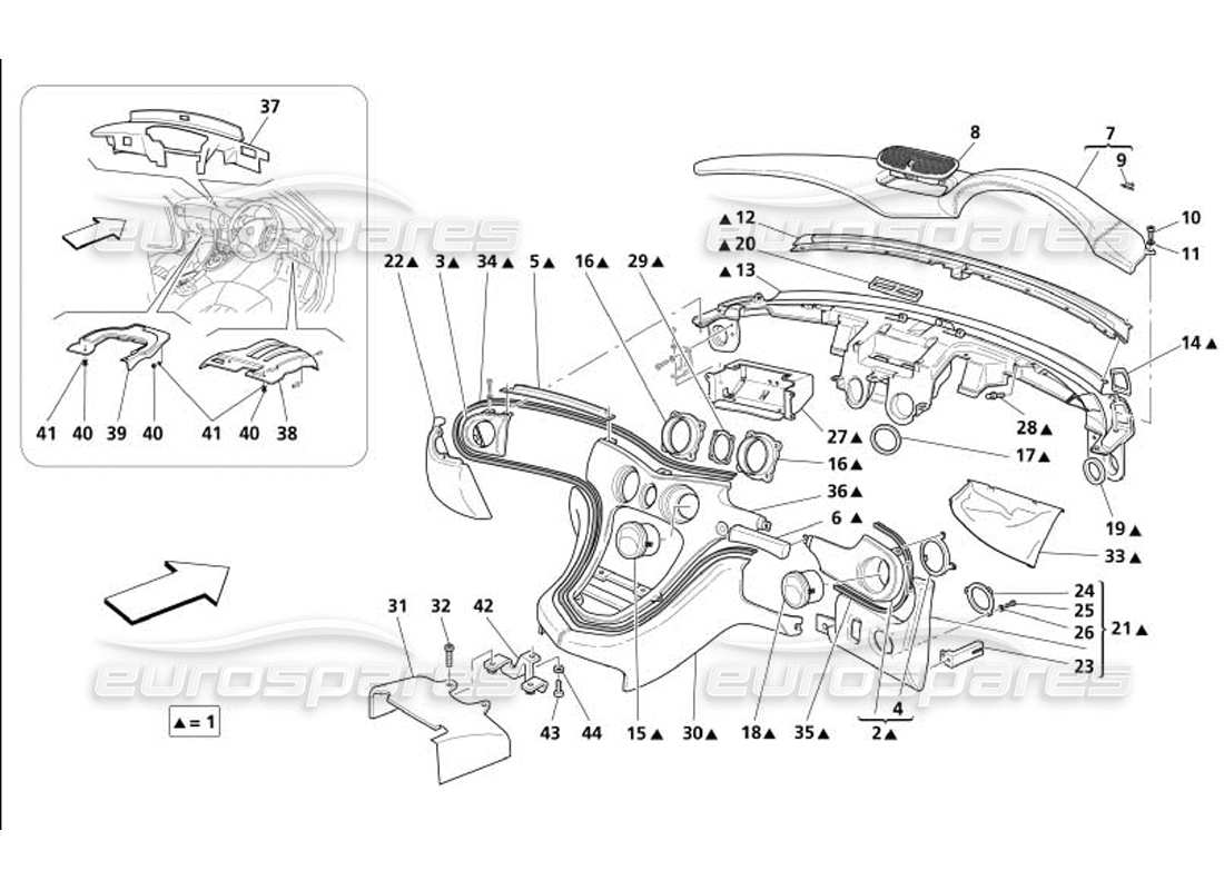 maserati 4200 gransport (2005) tableau de bord -valable pour gd- diagramme des pièces