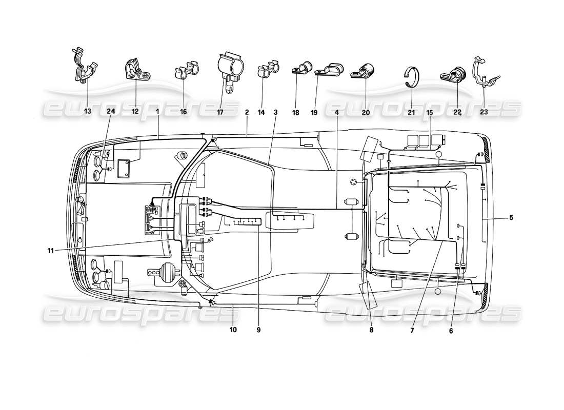 ferrari testarossa (1990) schéma des pièces du système électrique
