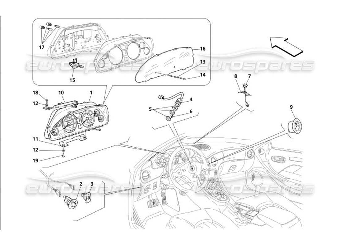 maserati 4200 coupe (2005) diagramme des pièces des instruments du tableau de bord