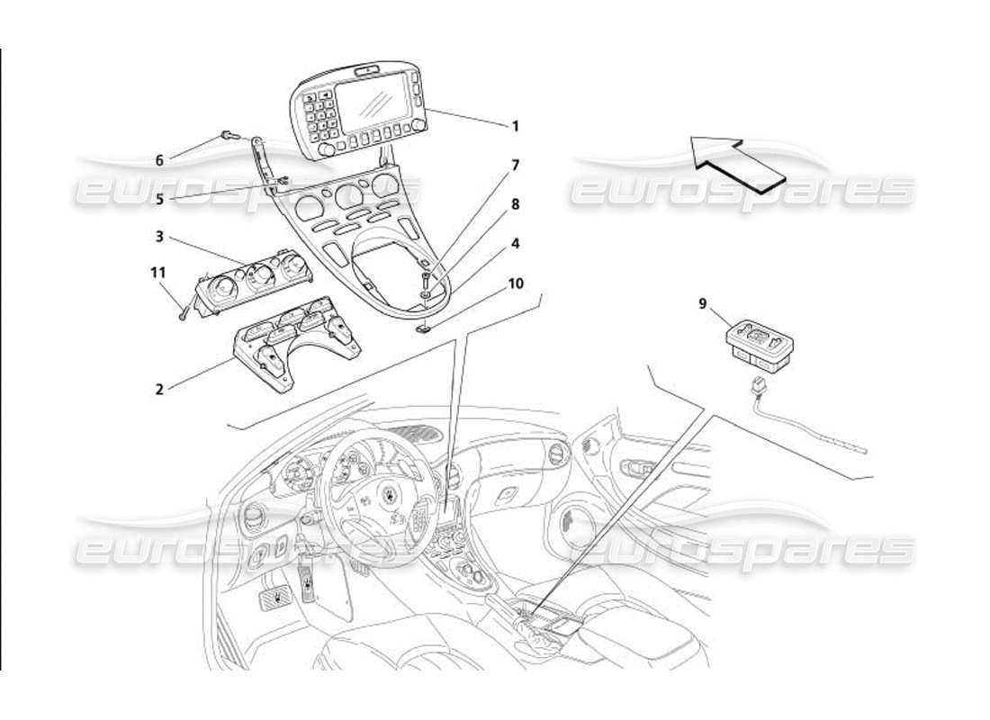maserati 4200 coupe (2005) diagramme des pièces des instruments du tunnel