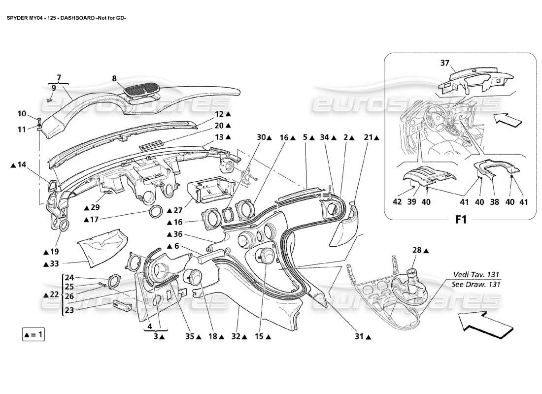 maserati 4200 spyder (2004) tableau de bord pas pour le diagramme de pièce gd