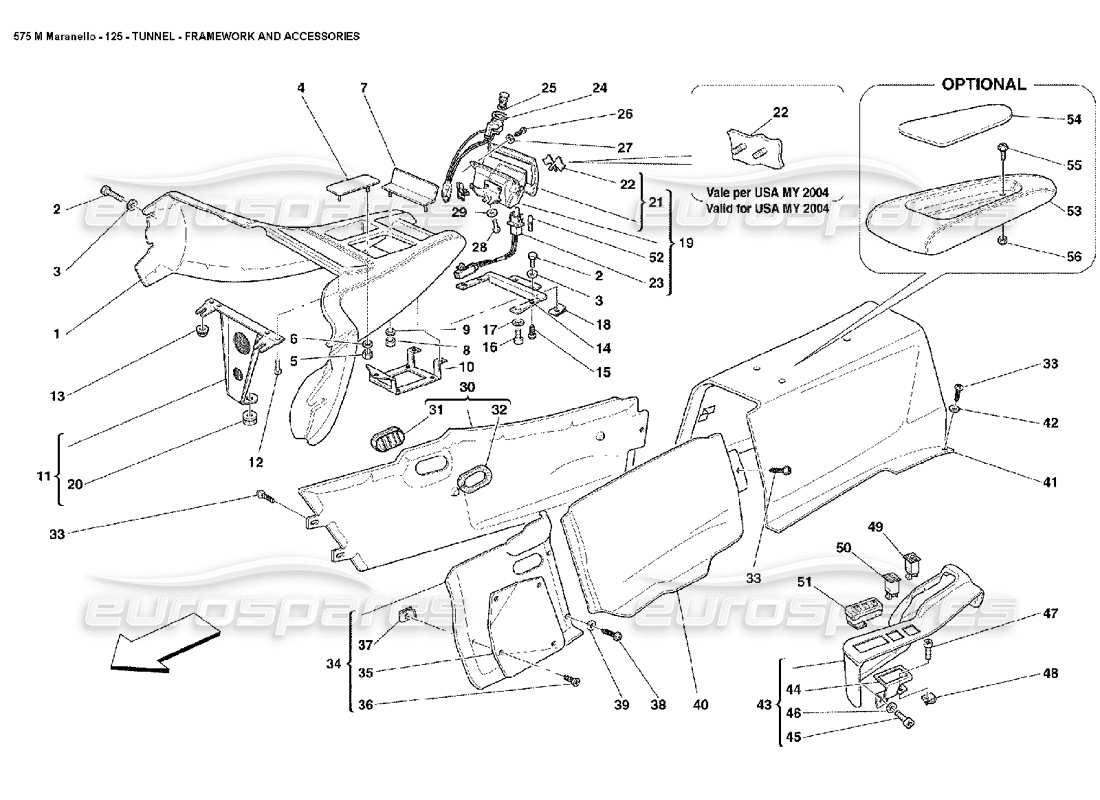 ferrari 575m maranello structure de tunnel et accessoires schéma des pièces