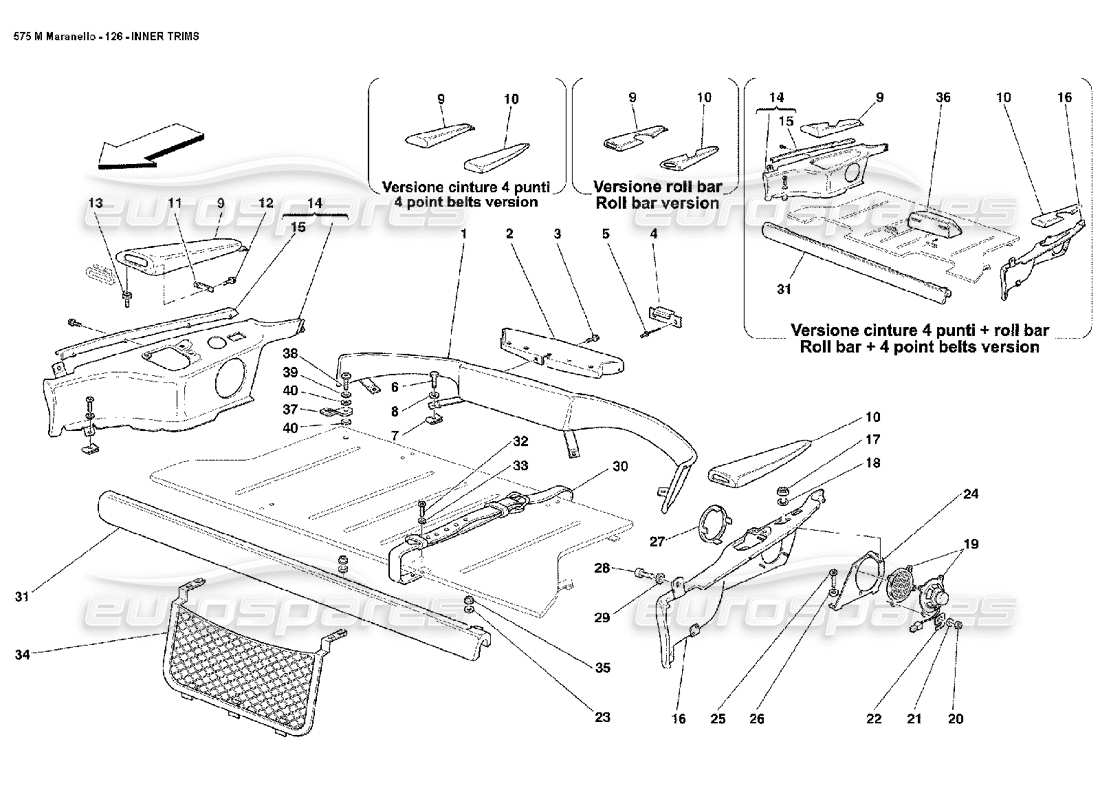 ferrari 575m maranello diagramme des pièces des garnitures intérieures