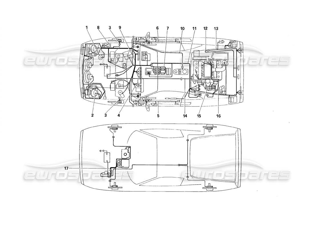 ferrari 328 (1988) système électrique - câbles schéma des pièces