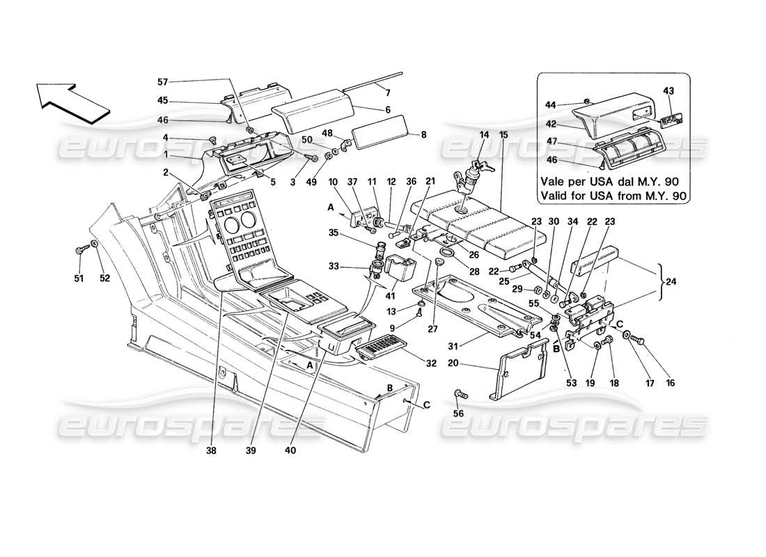 ferrari 348 (1993) tb / ts tunnel - schéma des pièces des accessoires