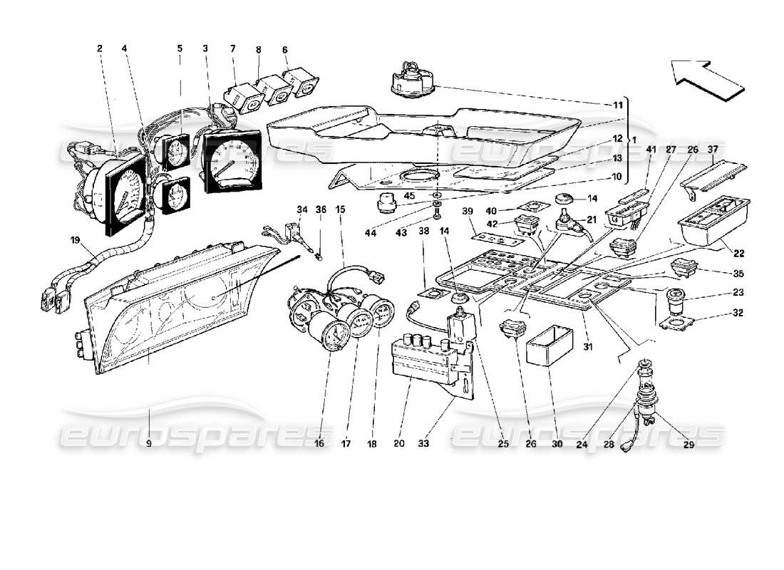 ferrari 512 tr schéma des pièces des instruments et accessoires de l'habitacle