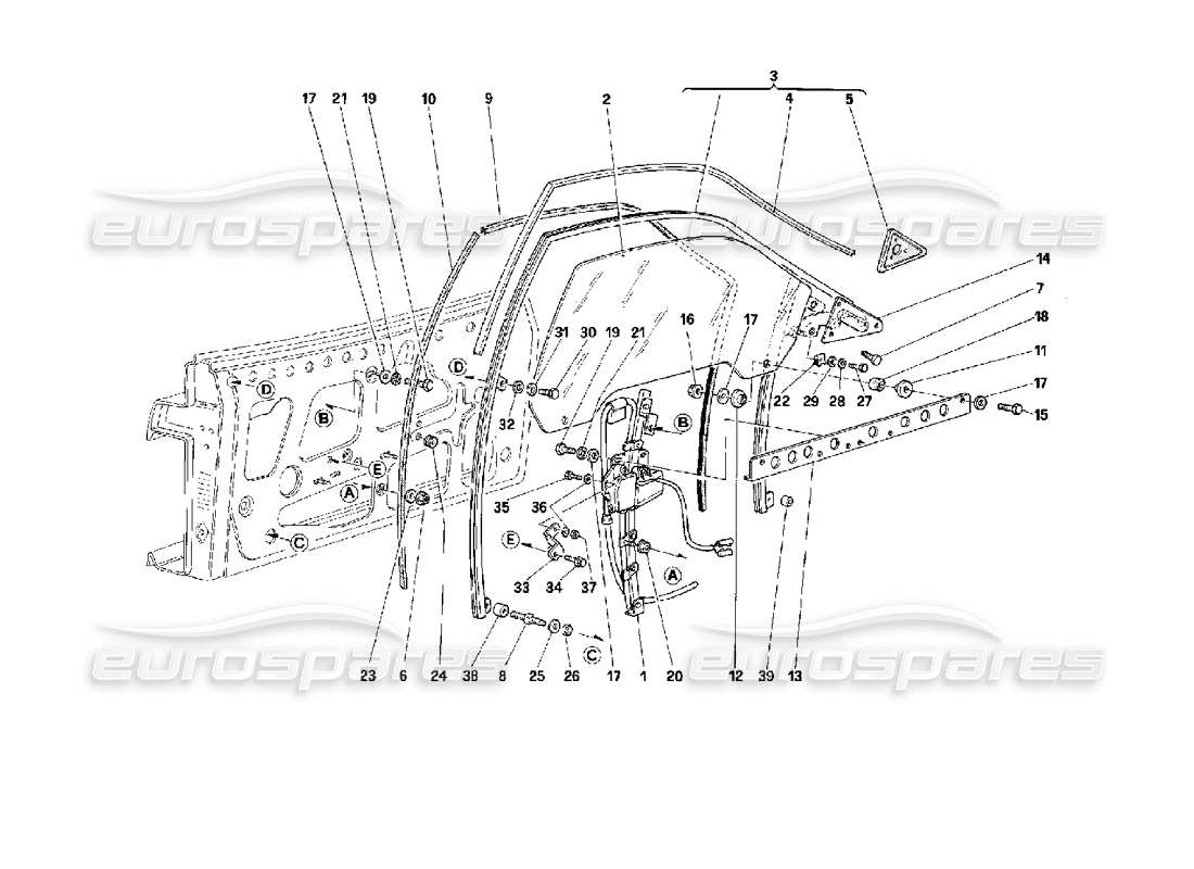 ferrari 512 tr porte - schéma des pièces de vitre électrique