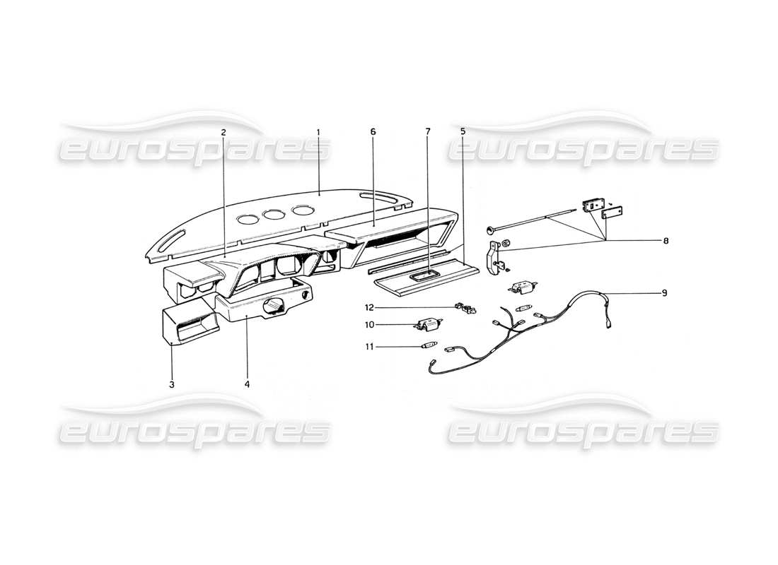 ferrari 365 gt4 berlinetta boxer schéma des pièces du tableau de bord