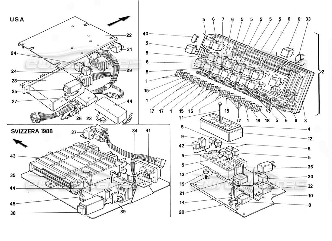 ferrari 328 (1988) tableaux électriques schéma des pièces