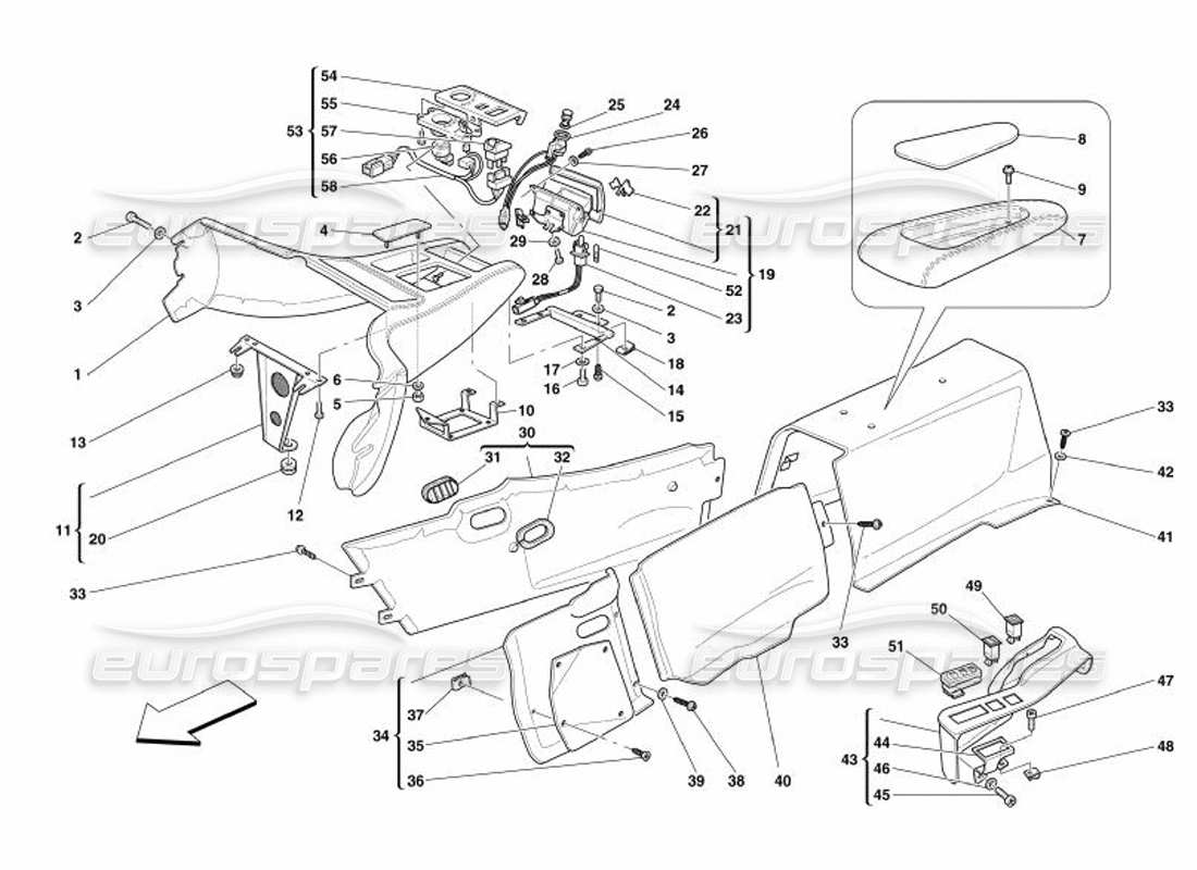 ferrari 575 superamerica tunnel - ossature et accessoires schéma des pièces