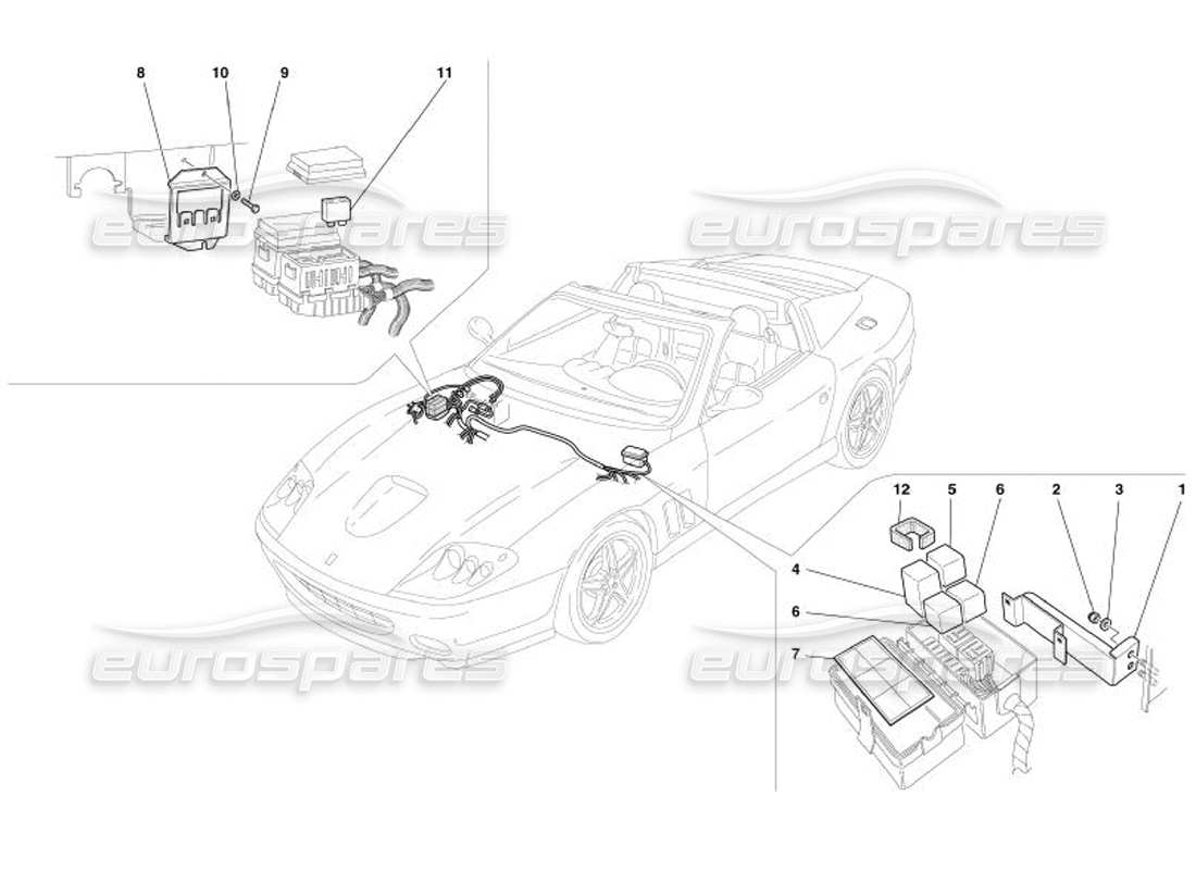 ferrari 575 superamerica postes de commande des compartiments moteurs schéma des pièces