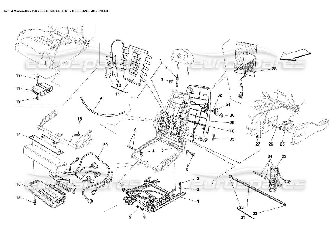 ferrari 575m maranello guide du siège électrique et diagramme des pièces de mouvement