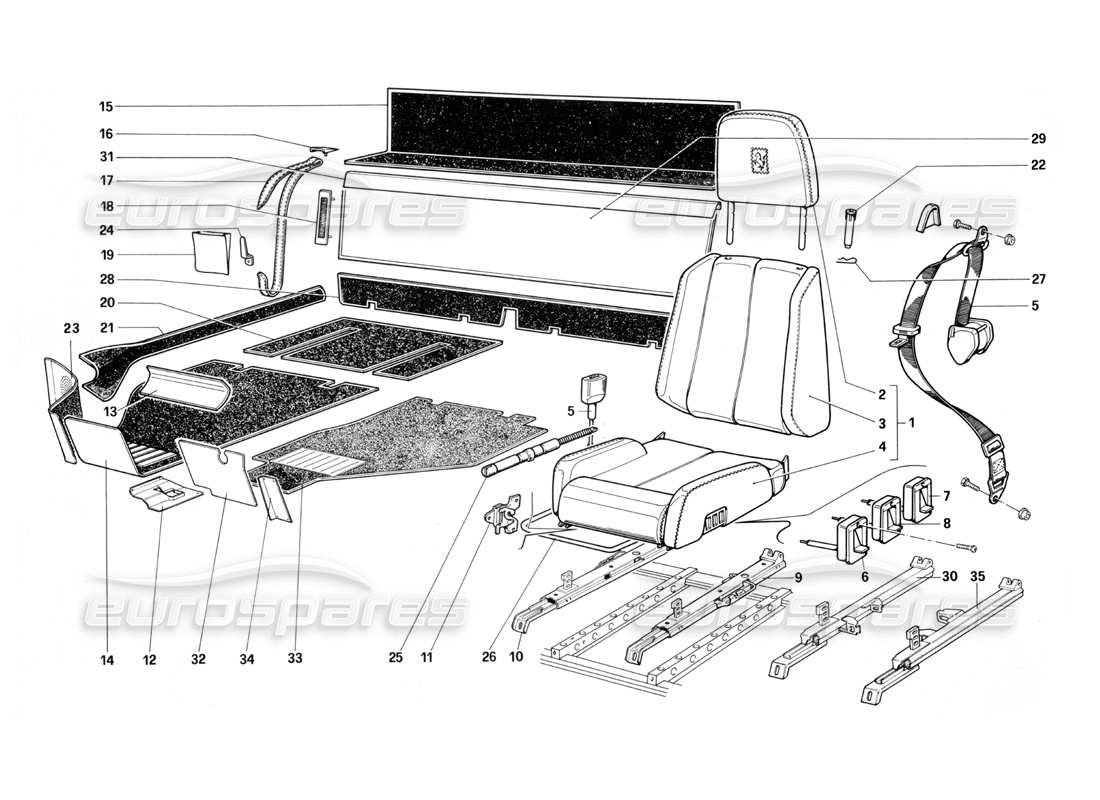 ferrari testarossa (1987) sièges et tapis schéma des pièces