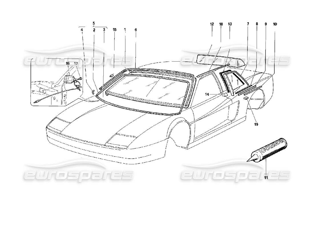 ferrari 512 tr les fenêtres schéma des pièces