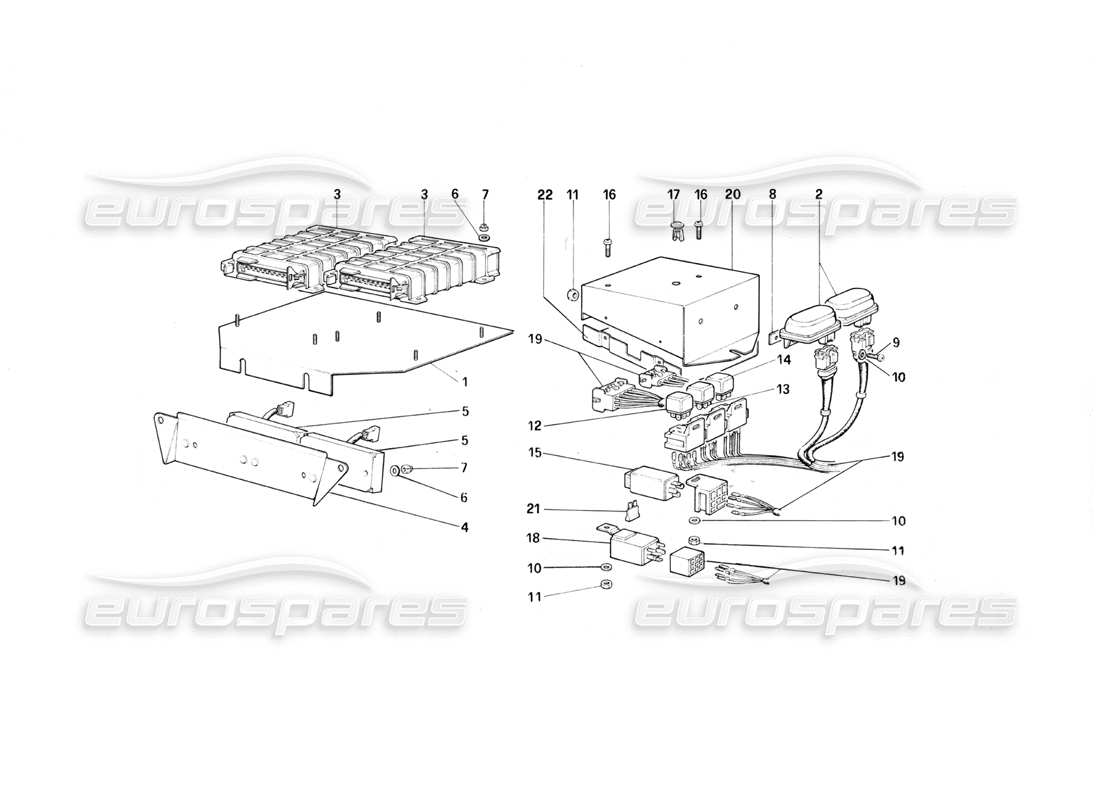 ferrari testarossa (1987) commandes électriques pour ke - jetronic et schéma des pièces d'échappement
