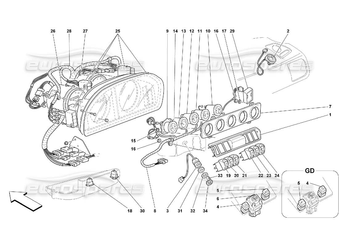 ferrari 456 gt/gta schéma des pièces des instruments