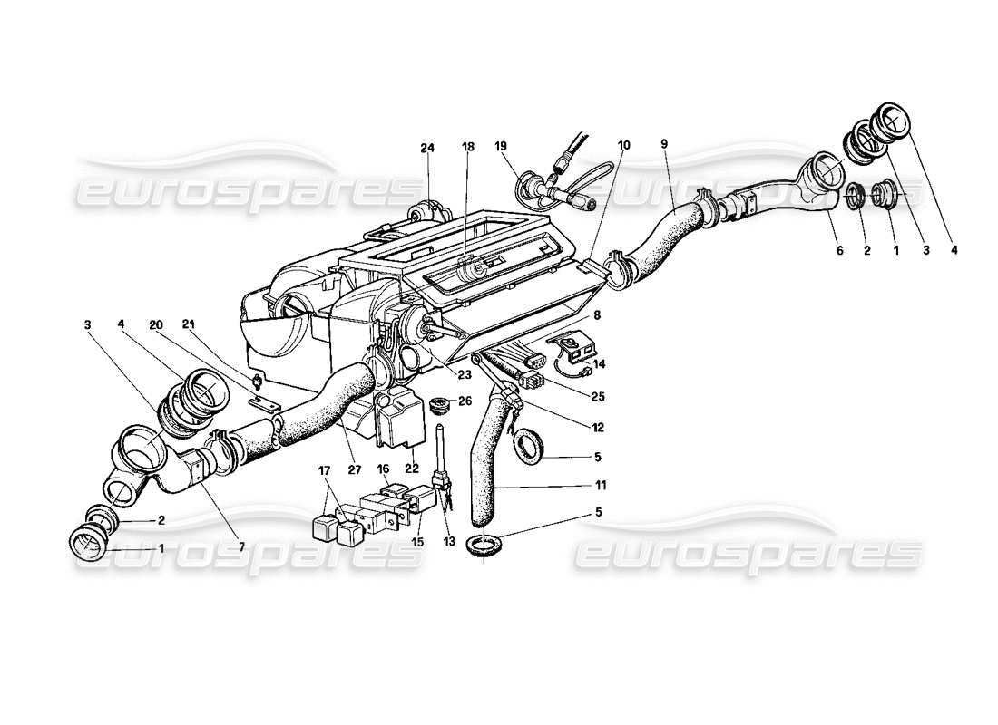 ferrari testarossa (1990) schéma des pièces de l'unité de chauffage