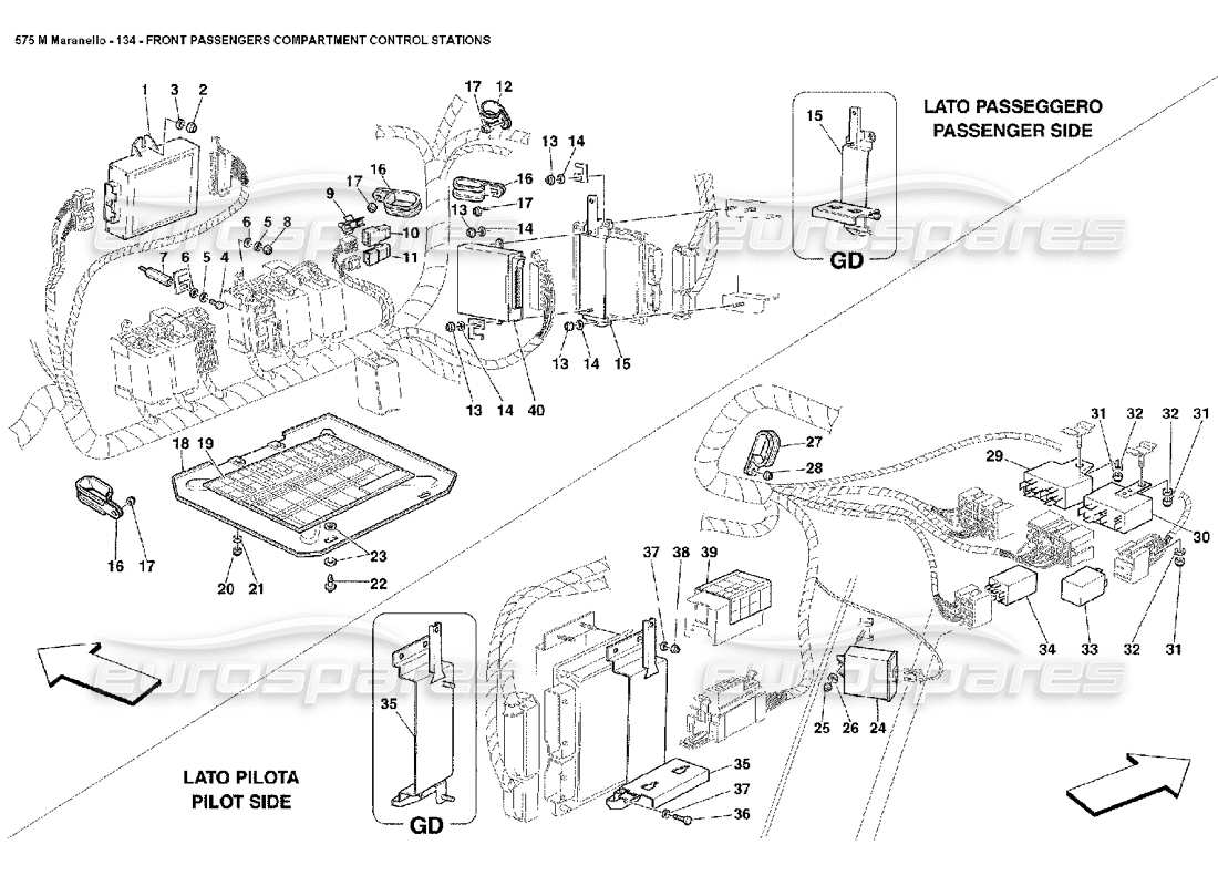 ferrari 575m maranello schéma des pièces des postes de commande de l'habitacle avant