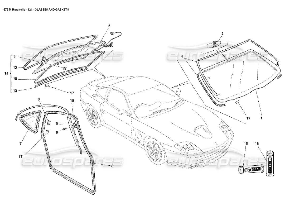 ferrari 575m maranello schéma des pièces des verres et des joints