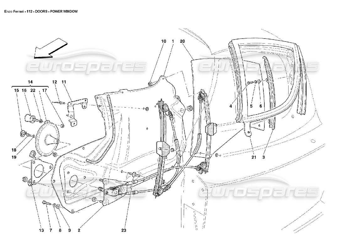 ferrari enzo portes - schéma des pièces des vitres électriques