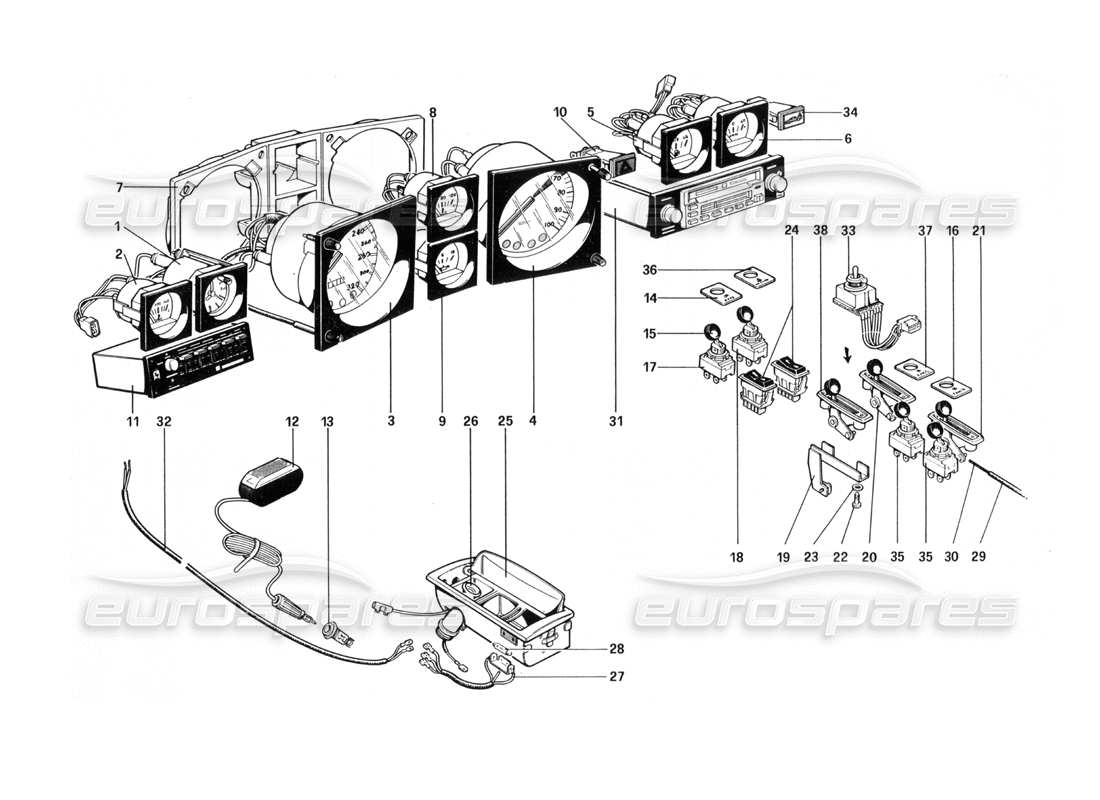 ferrari 512 bbi instruments et accessoires schéma des pièces