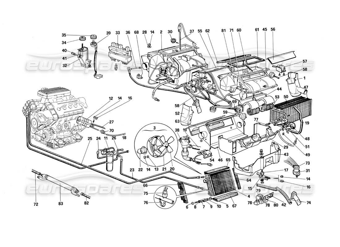 ferrari mondial 3.0 qv (1984) système de chauffage schéma des pièces