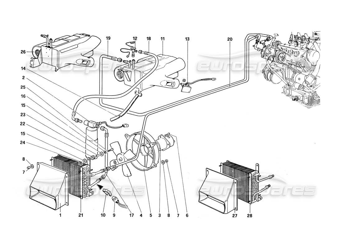 ferrari 328 (1988) système de conditionnement d'air schéma des pièces