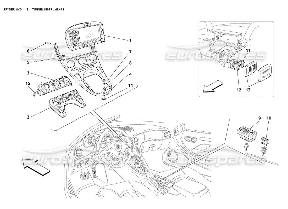 maserati 4200 spyder (2004) diagramme des pièces des instruments du tunnel