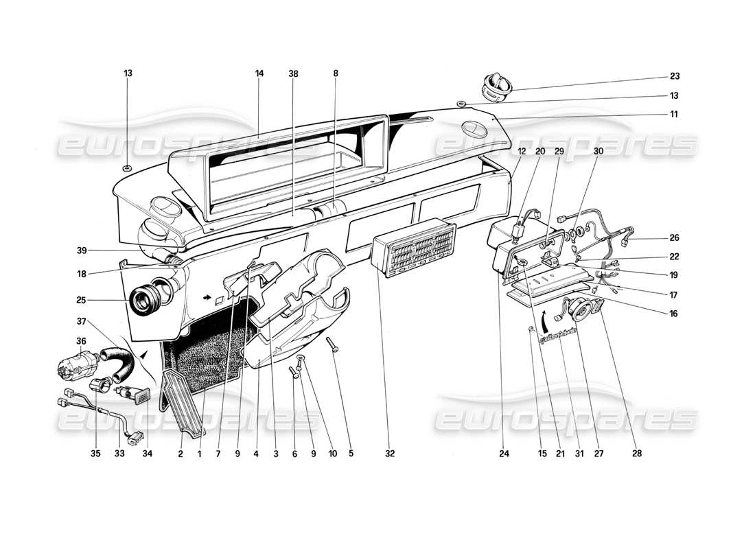 ferrari mondial 3.0 qv (1984) tableau de bord schéma des pièces