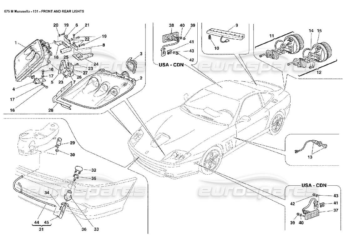 ferrari 575m maranello feux avant et arrière schéma des pièces