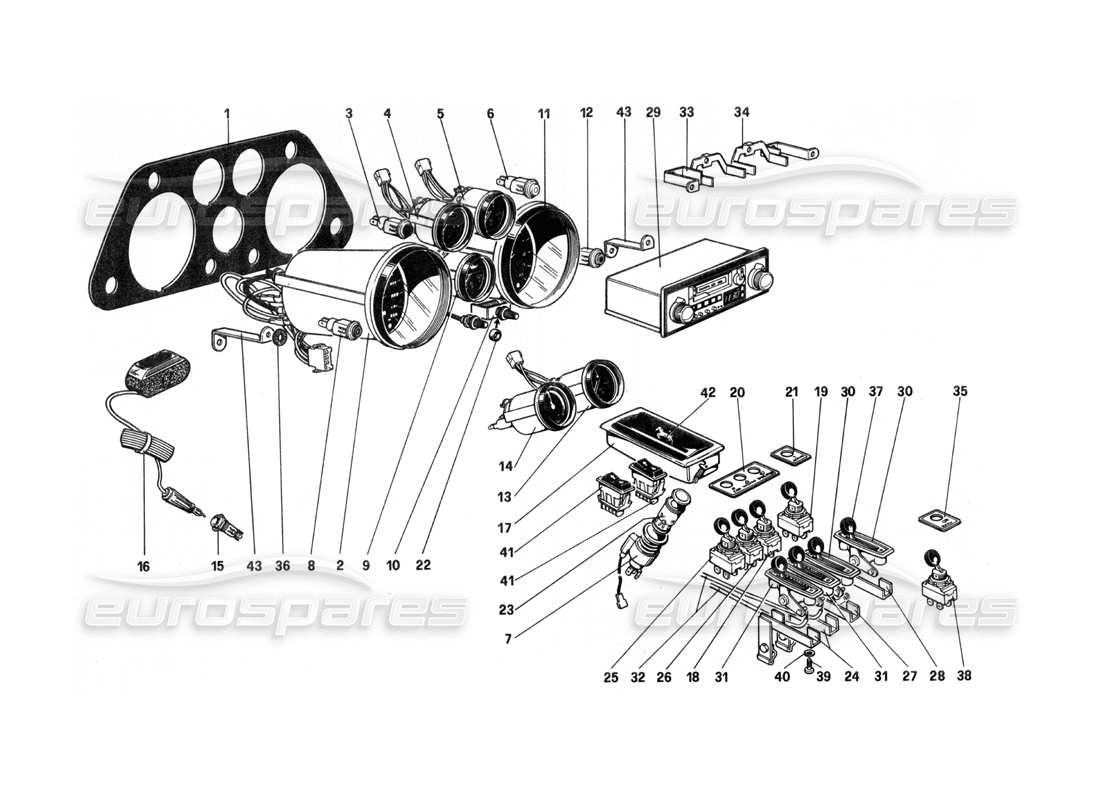 ferrari 208 turbo (1982) instruments et accessoires schéma des pièces