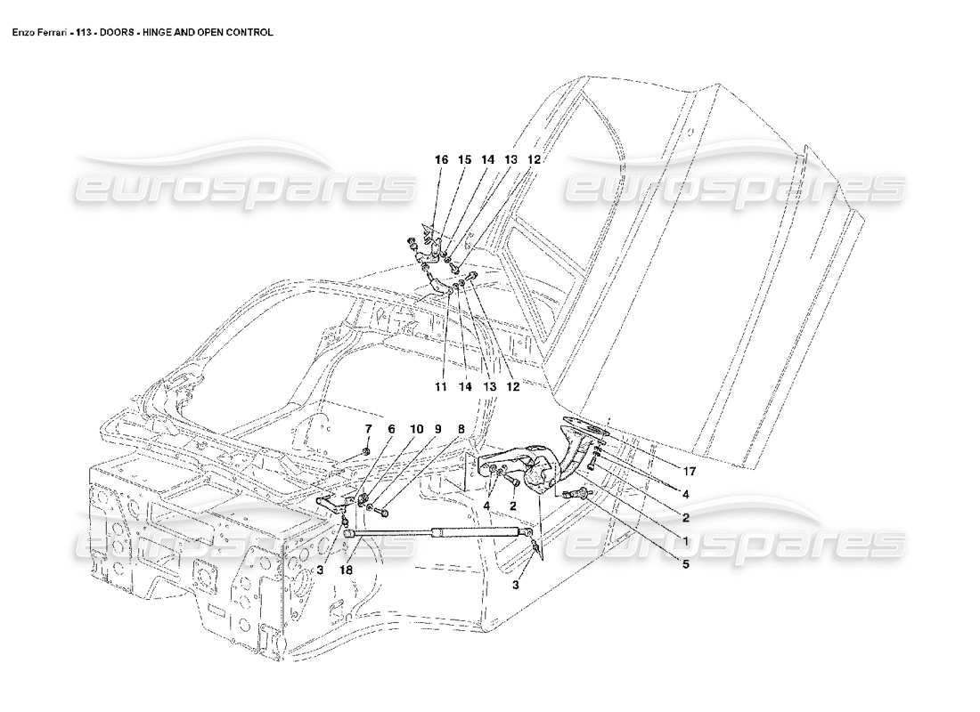 ferrari enzo portes - charnières et contrôle d'ouverture schéma des pièces