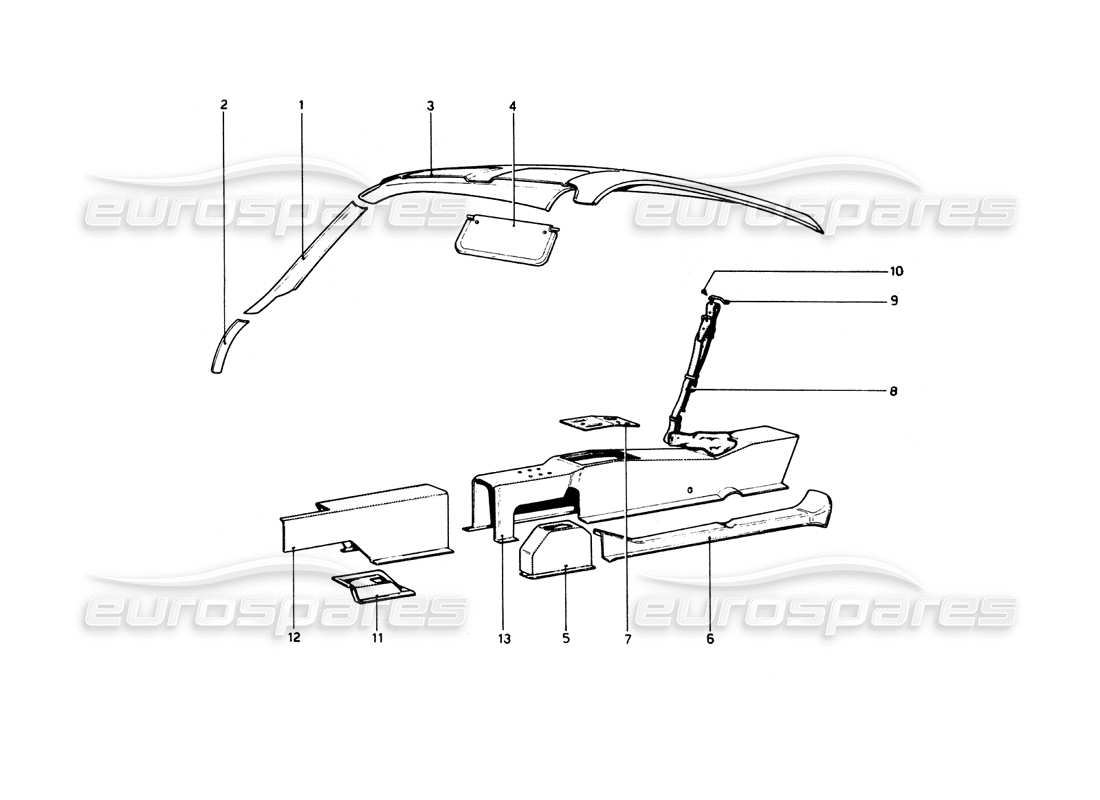 ferrari 512 bb tunnel et toit schéma des pièces