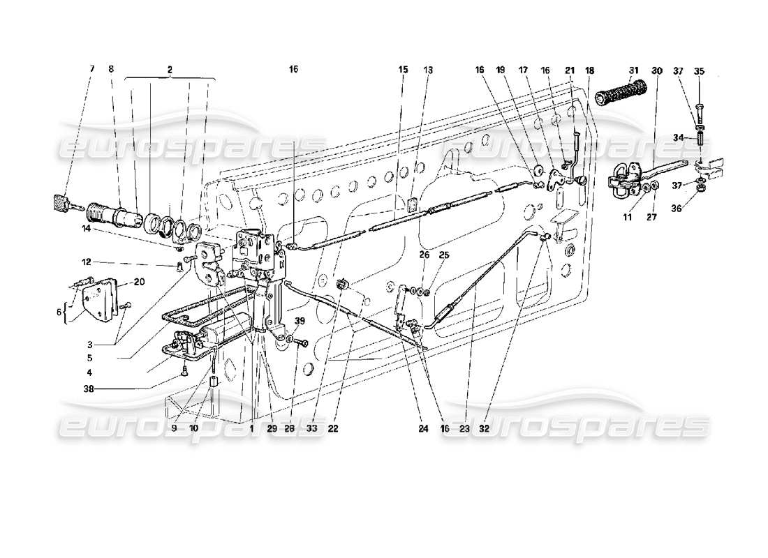 ferrari 512 tr porte - schéma des pièces du dispositif de verrouillage