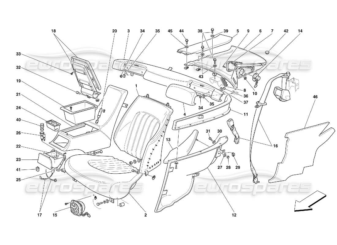 ferrari 456 gt/gta schéma des pièces des sièges arrière et des ceintures de sécurité