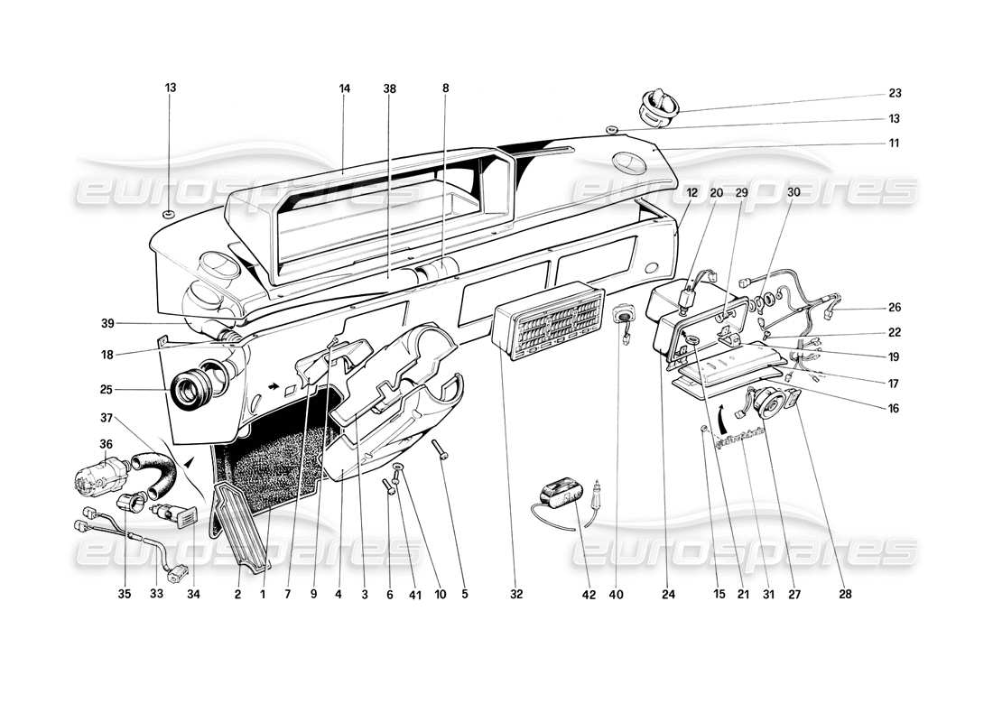ferrari mondial 3.2 qv (1987) diagramme des pièces du panneau d'instruments